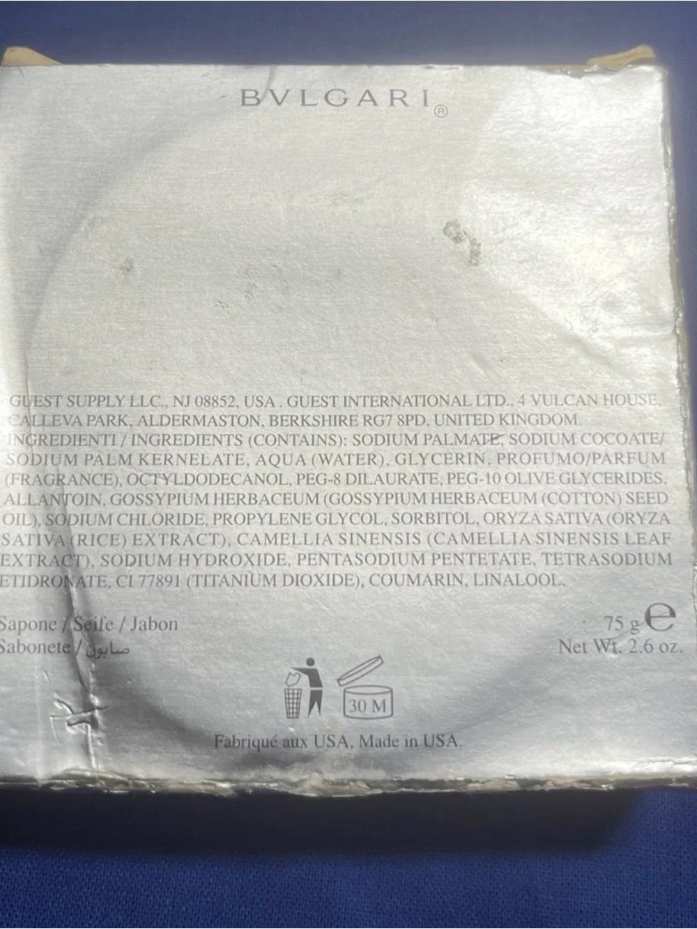 Bulgari White and Silver Branded Soap Box